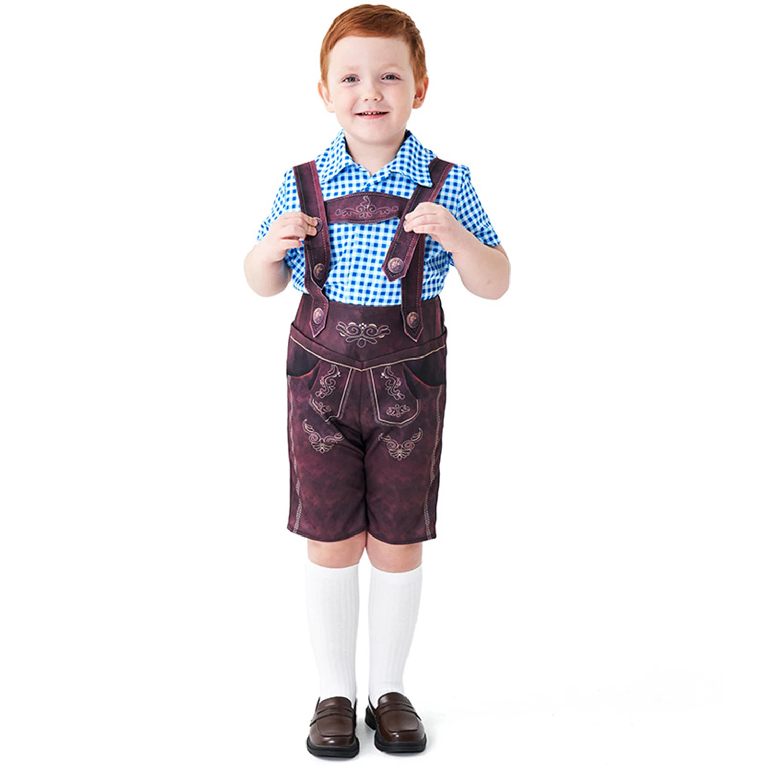 Kids Boys Oktoberfest Costume Dirndl Bavarian Plaid Cosplay Shirt Pants Carnival Halloween Fancy Party Dress