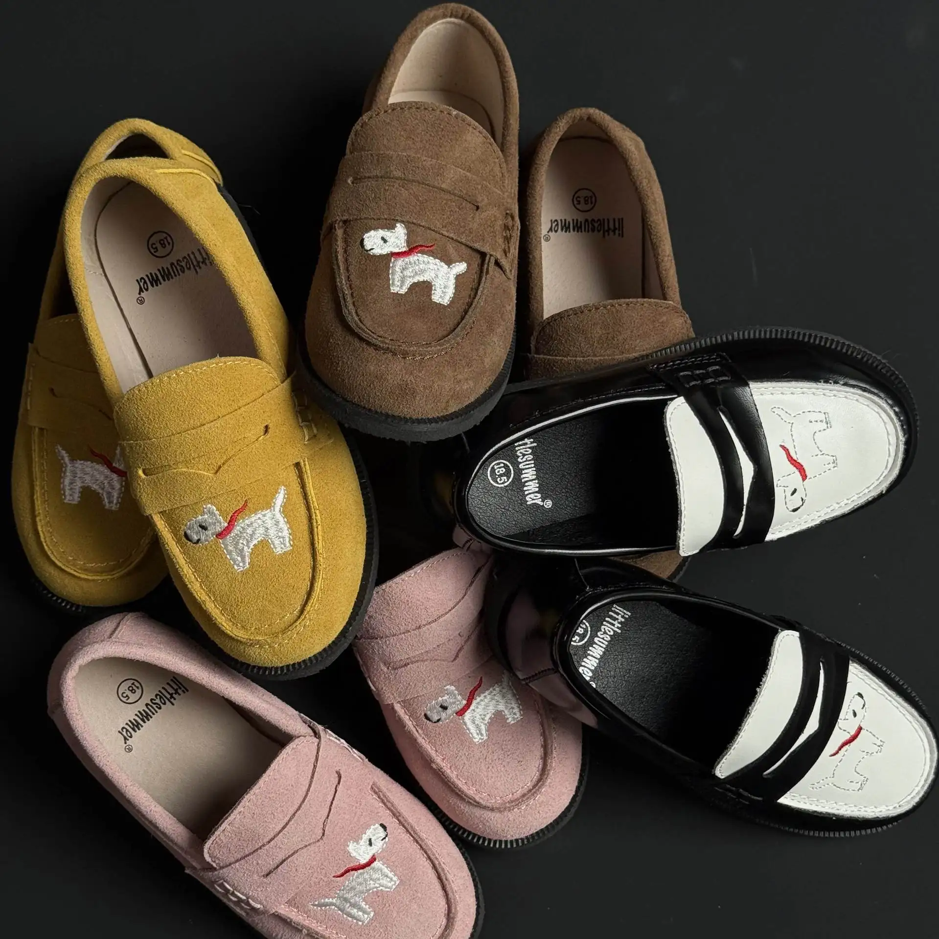 Genuine Leather Girls Leather Shoes Fashion Embroidery Puppy Cowhide Children's Loafers Spring Kids Boys School Shoes