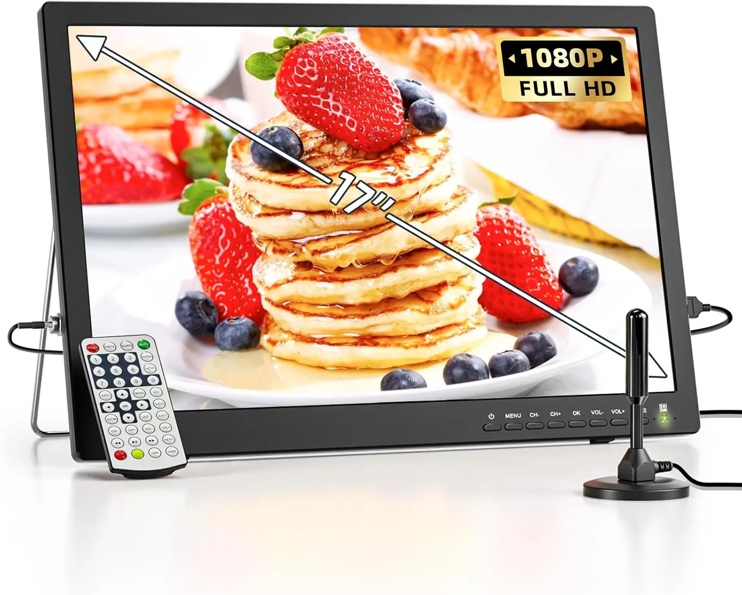 Small TV with 1080P HDMI Input, Desobry Portable TV with Antenna ATSC Tuner, Rechargeable Battery Operated Portable Monitor B
