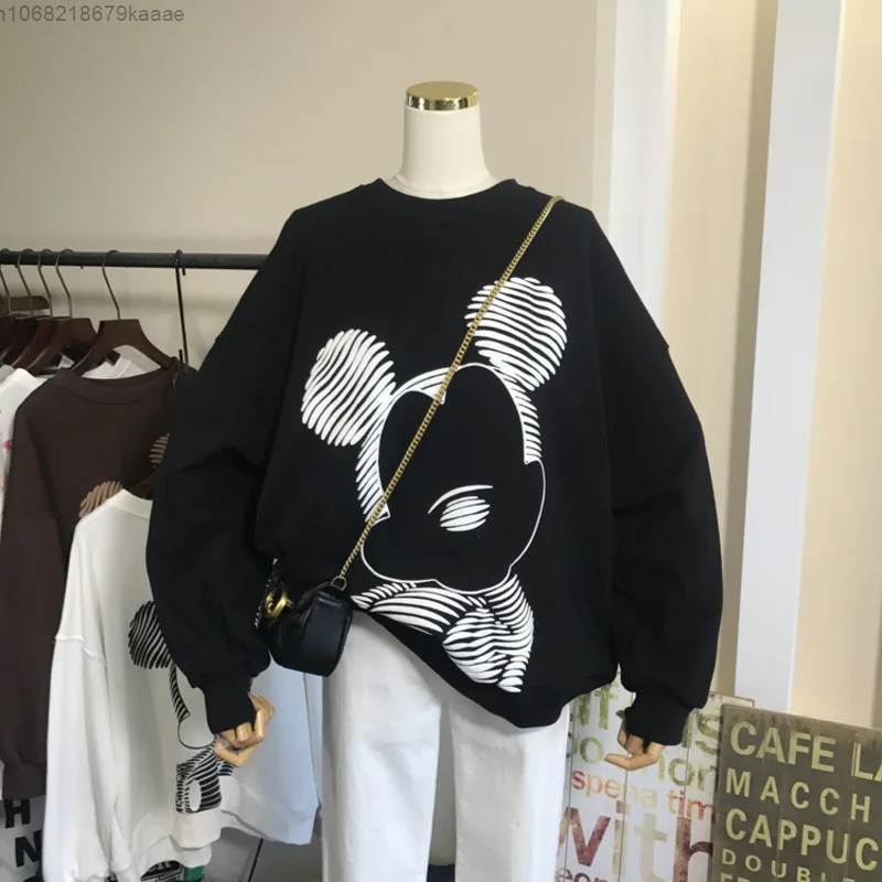 Disney Cartoon Mickey Print Long Sleeved Sweatshirt For Women Autumn And Winter New Trendy Loose Casual Versatile Round Neck Top 2