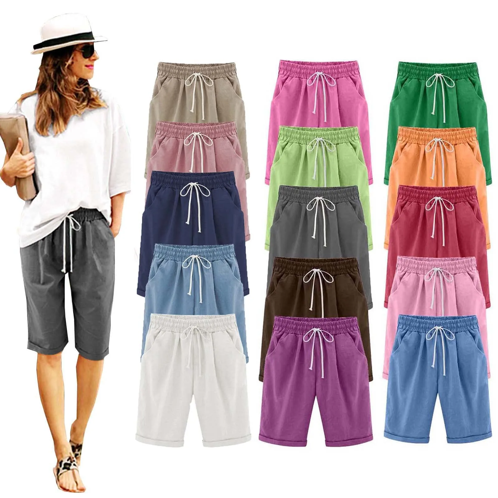 

Summer Shorts Women Summer Bermuda Shorts Large Size 4XL Loose Casual Sports Stretchy Cotton Straight Leg Breathable Sweatshorts