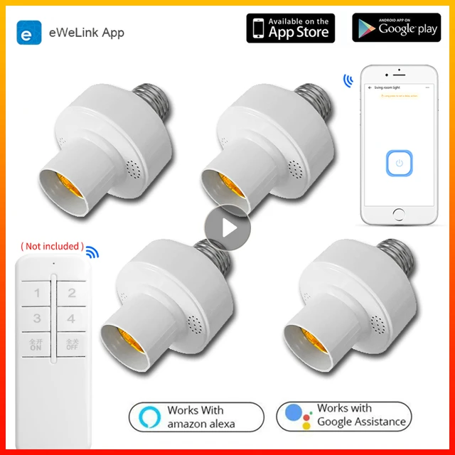 QIACHIP 2.4g Smart Remote Control Light Socket E26 E27 Bulb Socket Adapter, Ewelink Bluetooth Smart Lamp Holder, Ewelink App Remote Control Timing