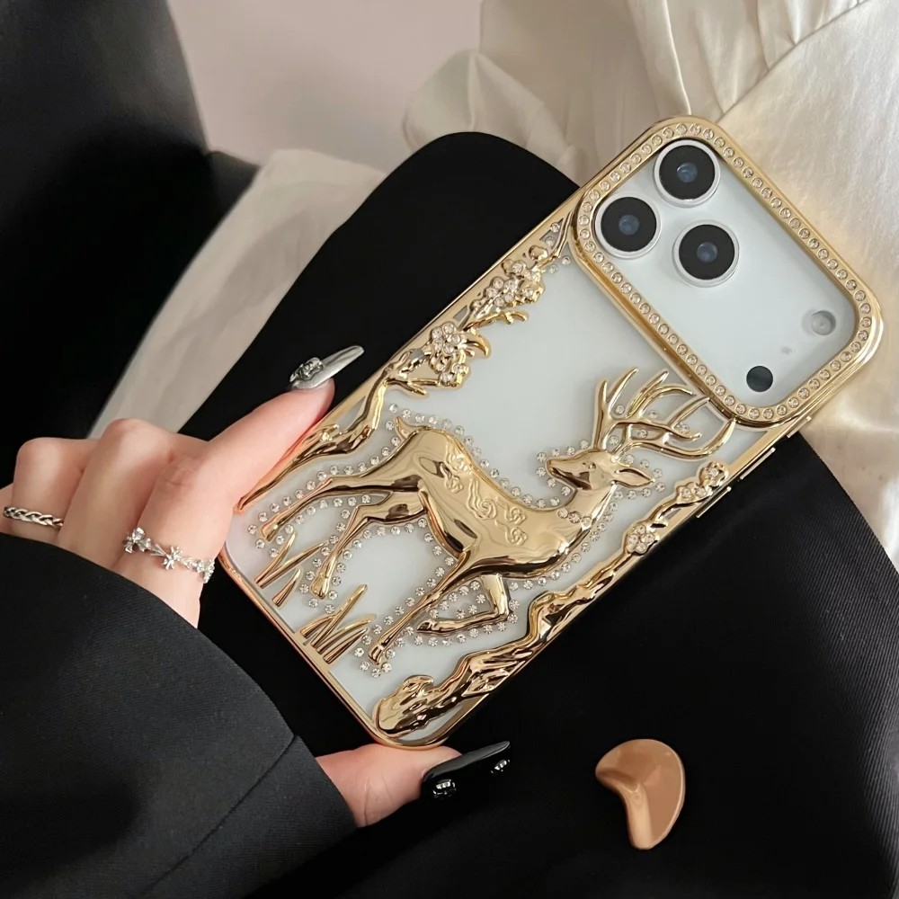 Elegant 3D Deer Diamond Glitter Phone Case - Shiny Electroplated Shockproof TPU Cover