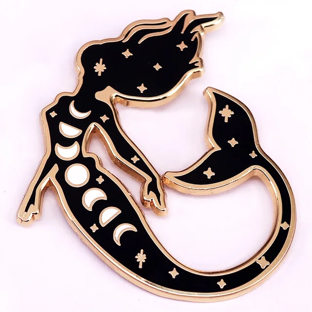 Magical Cosmic Mermaid Hard Enamel Pin Moon Phases Fantasy Creature Badge 1