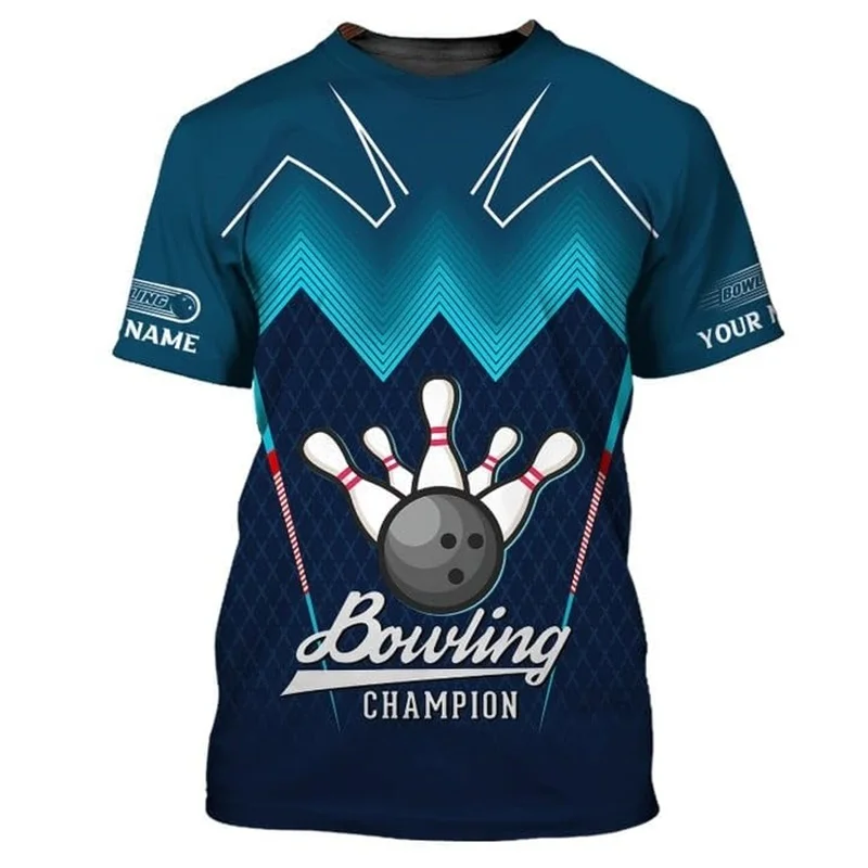 Custom Name 3D Print Bowling T-Shirt Casual Short Sleeve