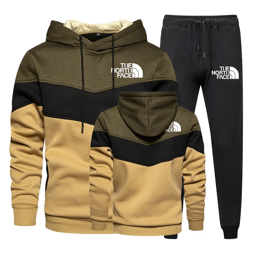 

Мужской спортивный костюм из двух предметов, повседневный разноцветный свитшот с капюшоном и спортивные штаны, Осень-зима 2024