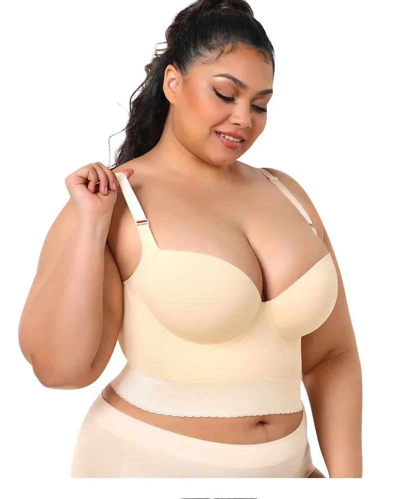 Built-In Shapewear Longline Push-Up Bra Thoracic High Support Tank Top Fit Plus Size Sports Bra Women Back Closure Vest Shaper 3