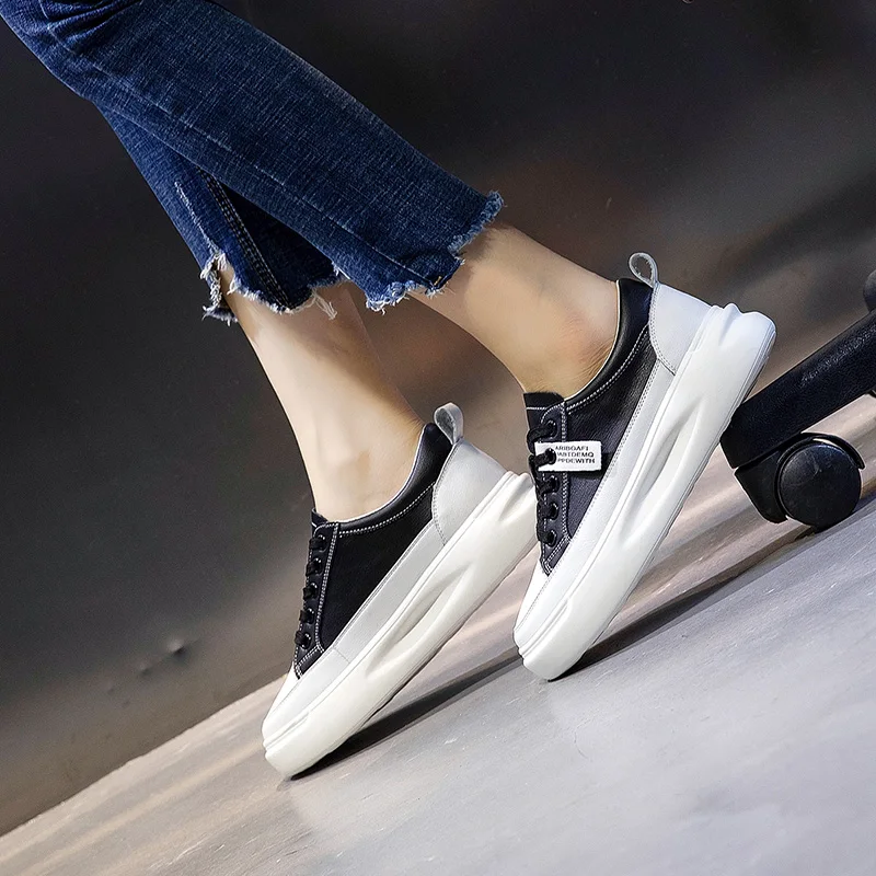 New Genuine Leather Women Sneakers Lace Up Flat Shoes Small White Shoes Autumn Winter Casual Shoes Flats A17