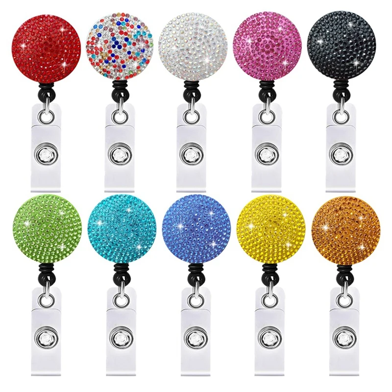 

ID/Name Badge Reels With Clip, With Bling Rhinestones, For Office Worker Teacher Nurse