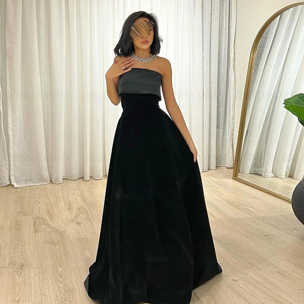 

Long Velour Formal Occasion Dresses 2024 Strapless Sleeveless Sexy Ball Gown Elegant A-line Evening Party Gowns فساتين الحفلات