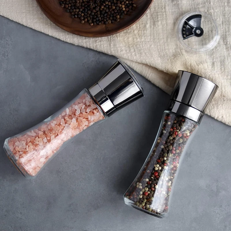 Pepper Grinder Set Stainless Steel Salt Grinder Pepper Mill with Adjustable Coarseness Black Pepper Grinder Refillable