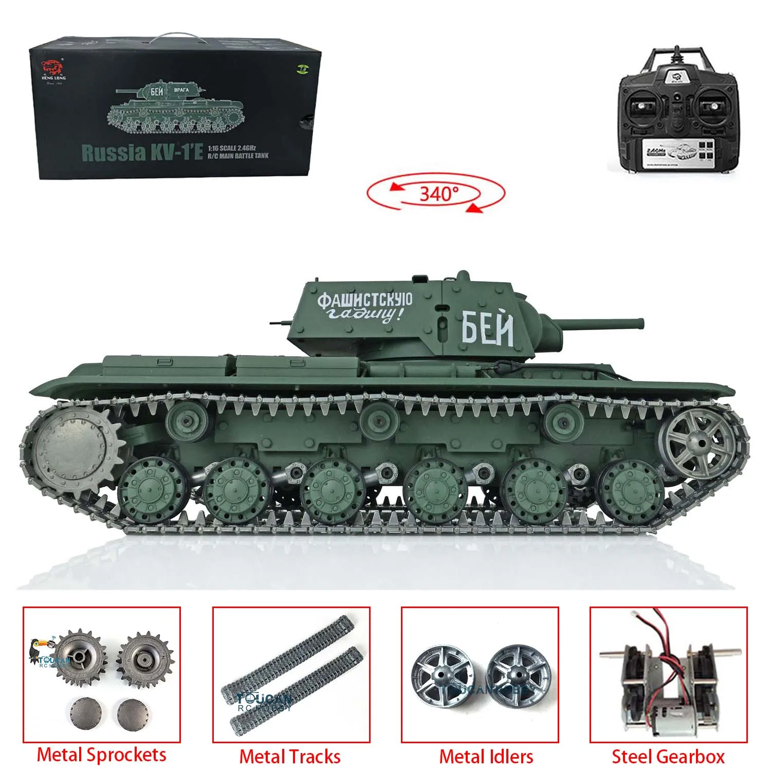 1/16 Scale 2.4G HENG LONG 7.0 Upgraded Soviet KV-1 RTR RC Tank 3878 Metal Tracks Idler Sprocket Army Toys BB Shoot Unit TH17464 3