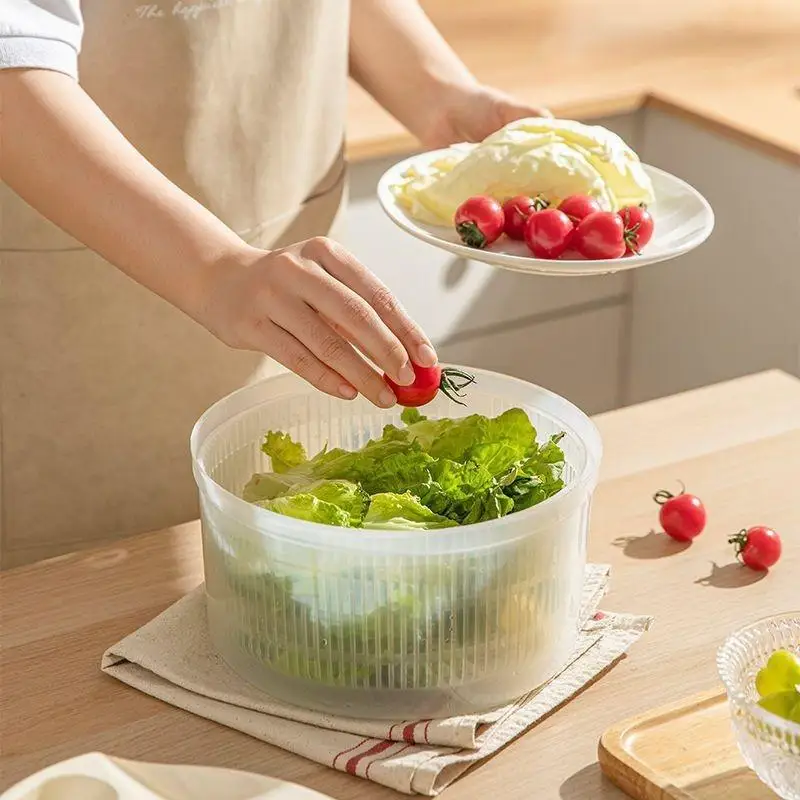 1Pc Manual Vegetable Dryer Multifunction Salad Spinner Dryer PP Fruit Food Dehydrator Household Kitchen Quick Drying
