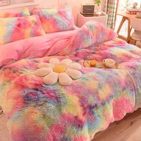 3Pcs Super Shaggy Coral Fleece Warm Cozy Princess Bedding Set Mink Velvet Duvet Cover Set Bed Comforter Cover Blanket Pillowcase 3