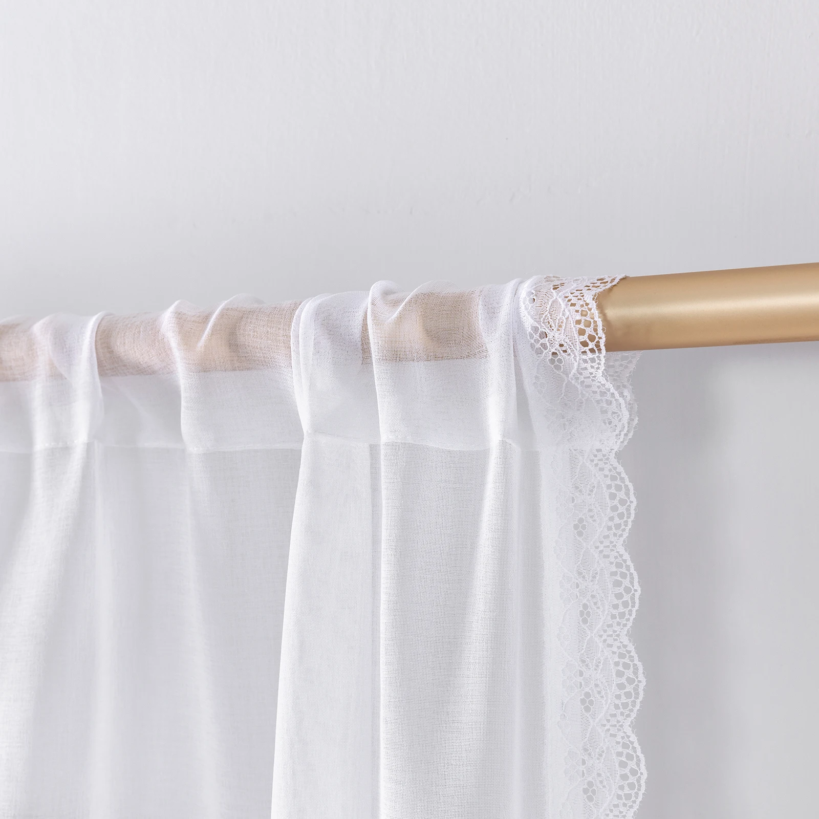 Small Short Sheer Curtains for Kitchen Bedroom Valance Tulle Drapes Embroidered Lace White Voile Curtain Home Decor 3