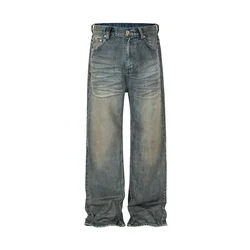 Harajuku Streetwear Washed Dirty Baggy Blue Jeans for Men and Women Straight Vintage Casual Denim Trousers Ropa Hombre Cargos