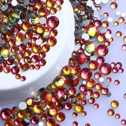 Versatile Mix Size Glitter Glass Rhinestones - Silver Bottom, Non - Hotfix, Perfect for Nail Art and Clothing Embellishment (Red Volcano)
