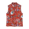 PB&ZA 2023 Autumn/Winter New Vintage Style Double Sided Printed Sleeveless Quilted Cotton Vest Coat 6