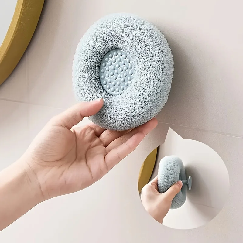 Massage Bath Sponge Ball Exfoliating Shower Brush Wall-Mounted Loofah with Suction Cup Deep Clean Body Scrubber Bathroom Access 2