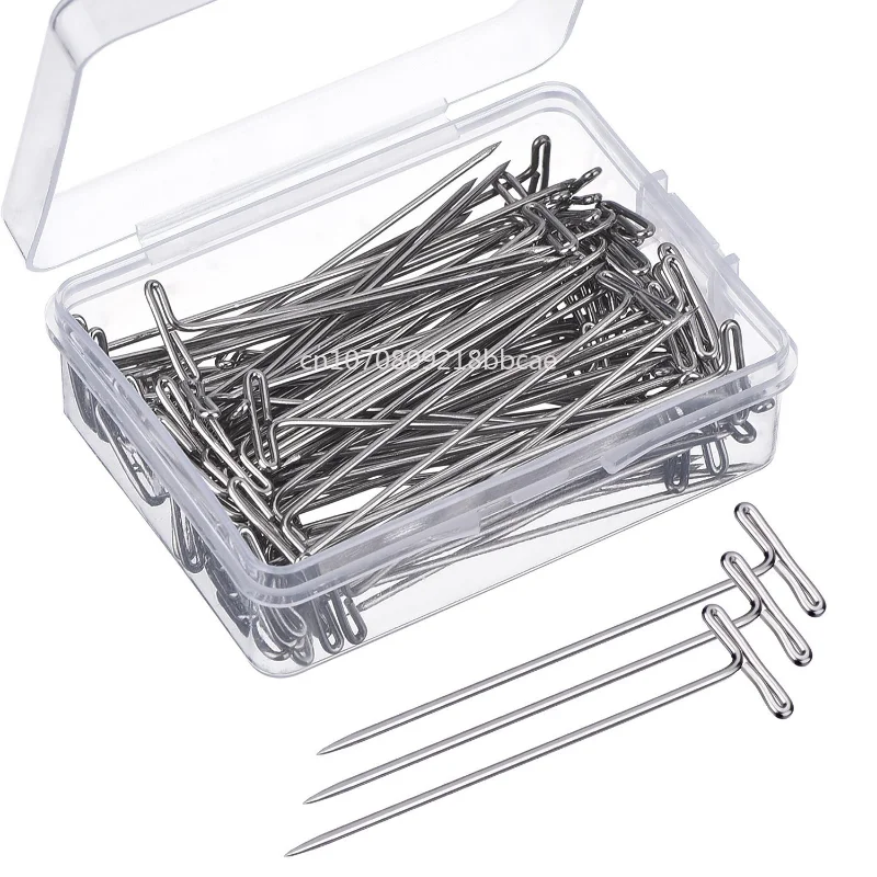 50Pcs Wig T Pins for Holding Wigs Silver 27-53mm Long T-pins Styling Tools For Wig Display Macrame Modelling with Box