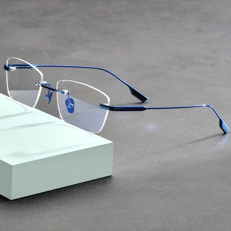 FONEX チタンメガネフレーム男性ブランドデザインスクエアリムレス眼鏡
