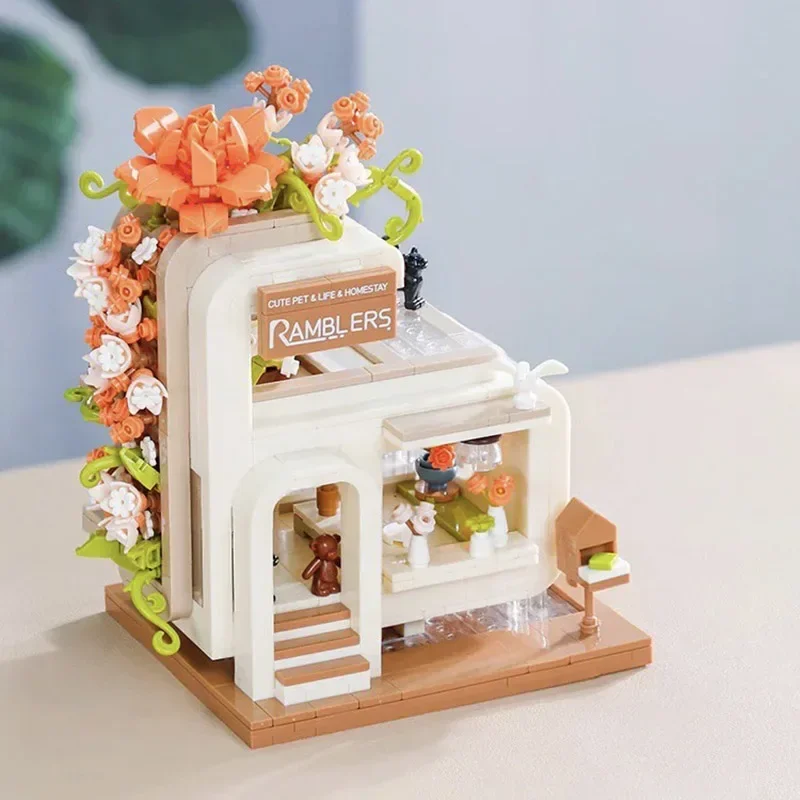 BALODY MOC City Mini Street View Bridal Shop Coffee Store Architecture Building Blocks DIY Micro Bricks Toys For Kids Gifts