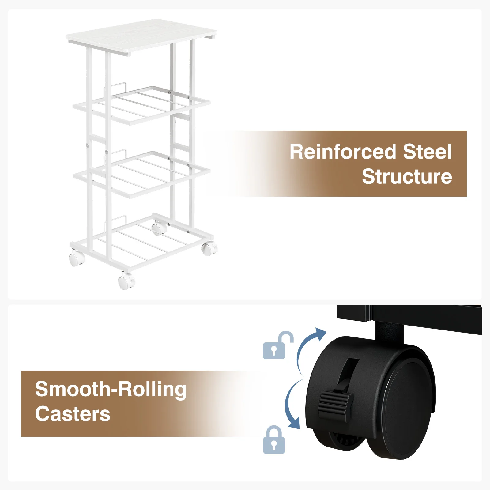 MCQ Movable Roller Cabinet With 3 Foldable Fabric Drawers Wooden Top Dresser Tables With Steel Structure Display Of Furniture