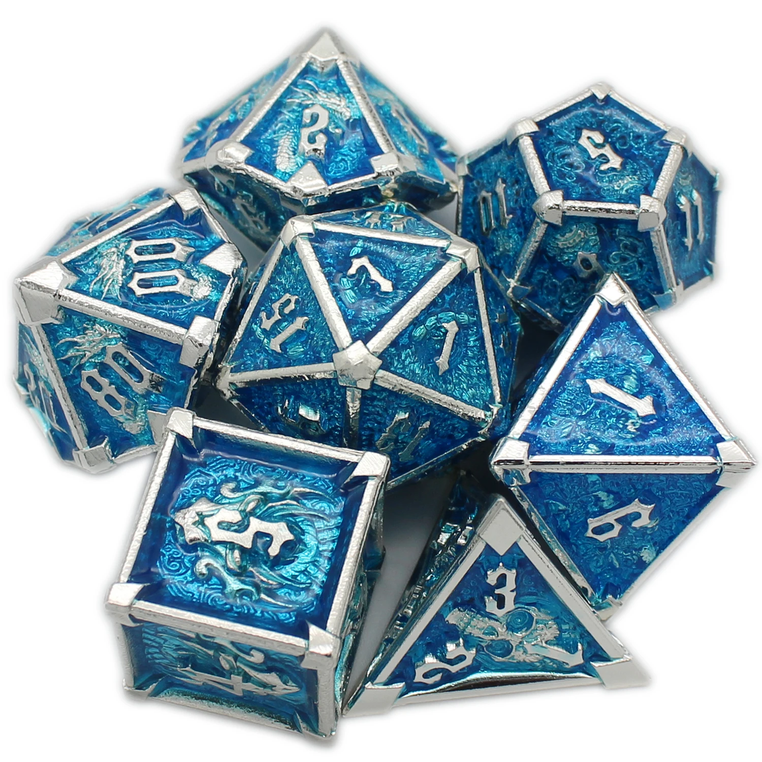 Polyhedral Metal Dice Set for Role Playing, Rpg Game, Pathfinder,Gift,DND, D & D, , 7 Pcs, Board Games ﻿