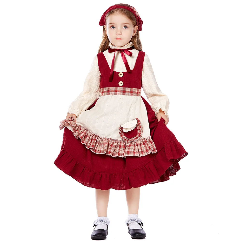 

Little Girl Lolita Costume Children School Show Stage Play Outfit Kids Fields Gardens Farm Maid Dress Up Suit