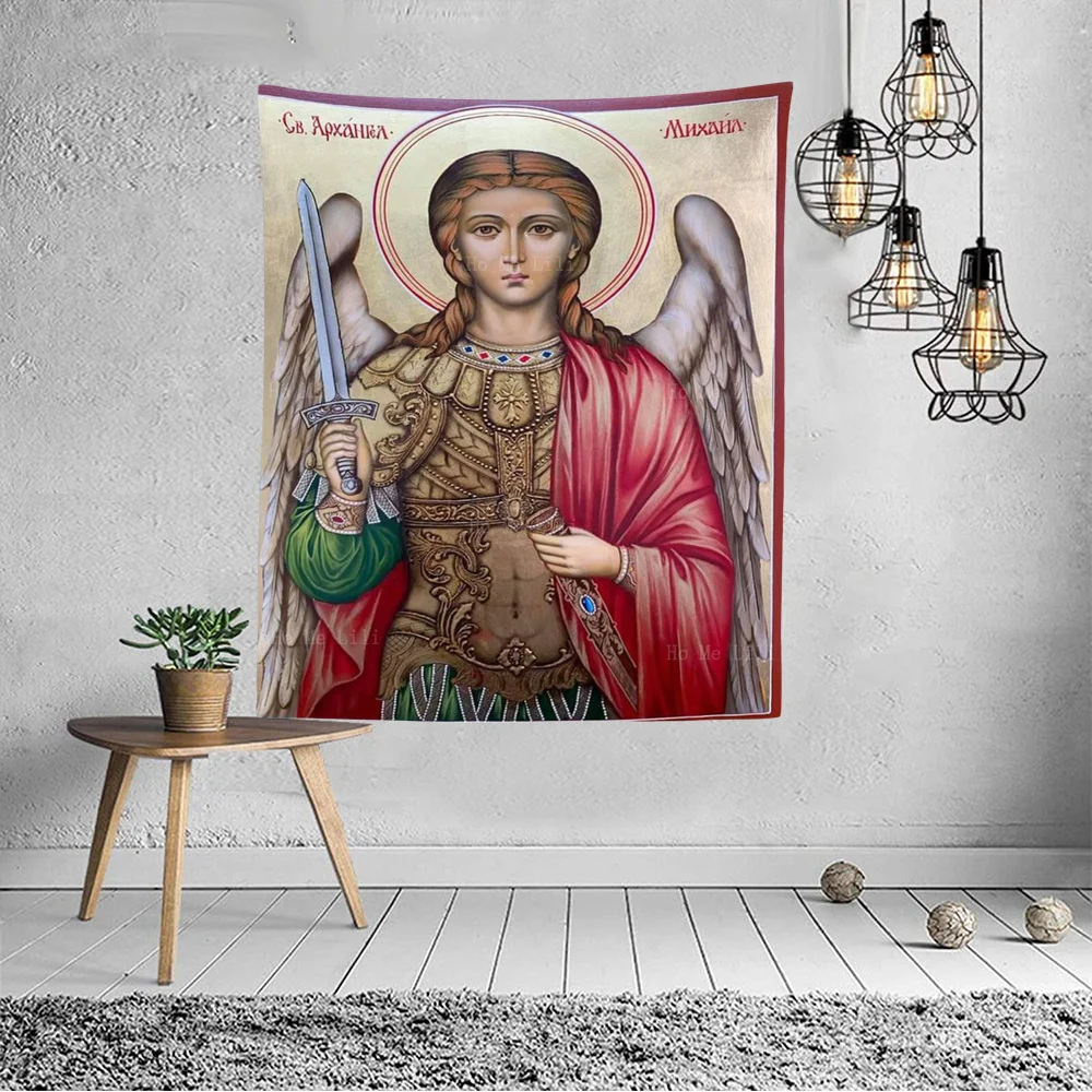 Tapisserie Murale Tapisserie Archange Michel 3D 100x150cm - Décoration Murale Tissu Angélique Pour Chambre, Salon Tapisserie Salon