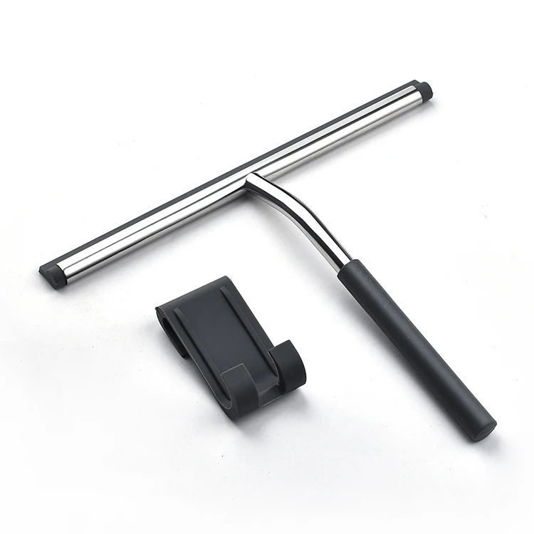 Silicone Shower Squeegee with Hook - Black and Gray Cleaning Tool for Bathroom, Kitchen, and Glass Surfaces