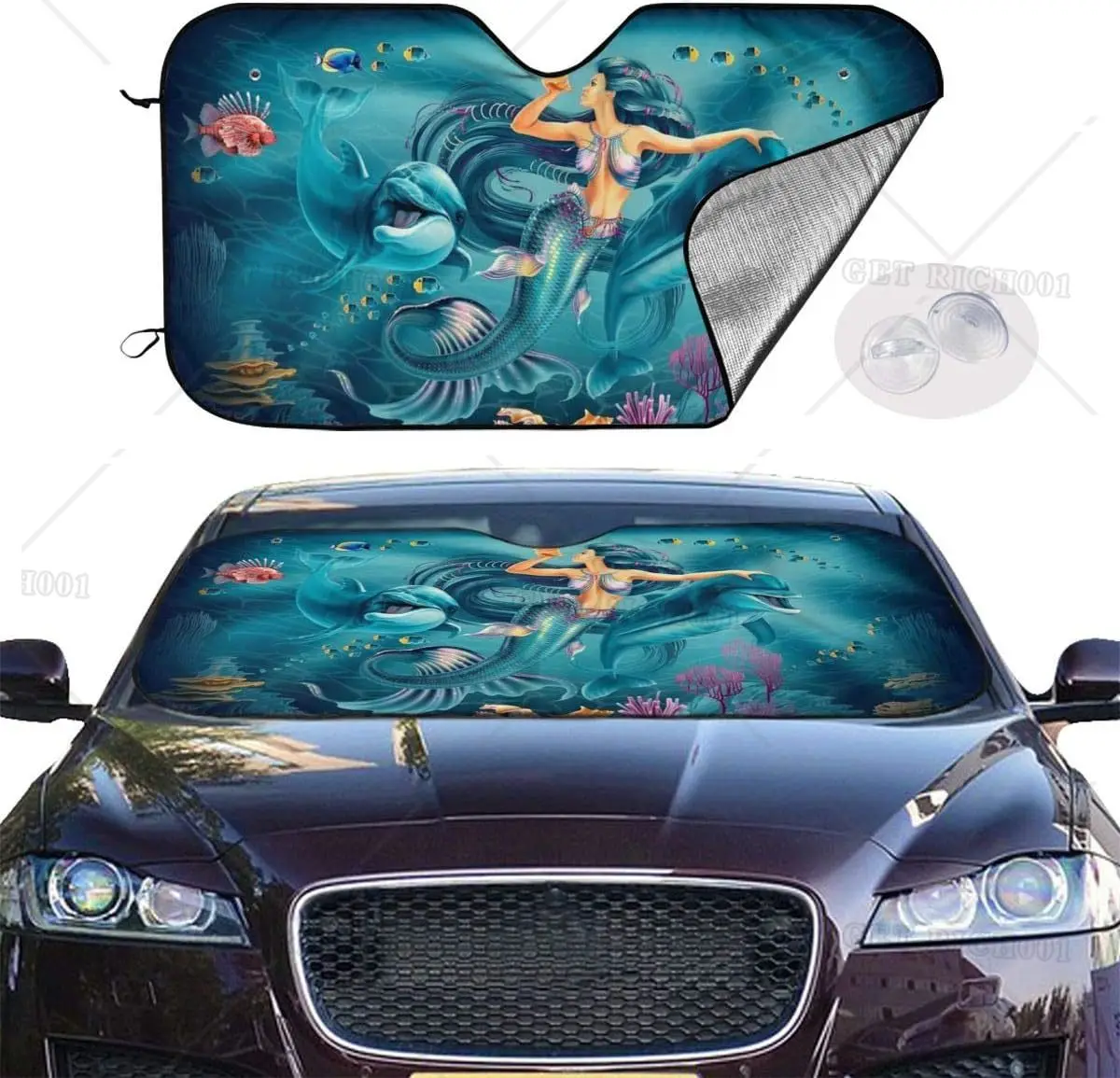 Car Windshield Sun Shade Beauty Mermaid Universal Size Foldable Car Front Window Sunshade Blocks UV Rays To Keep Vehicle Cool