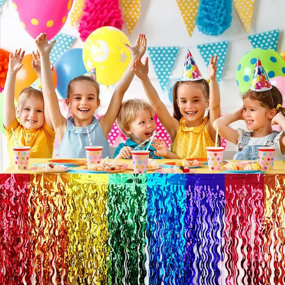 Table Skirt Wavy Metallic Tinsel Foil Fringe Reusable Waterproof Dense Beach Jungle Parties Ceremony Birthday Party Decoration T