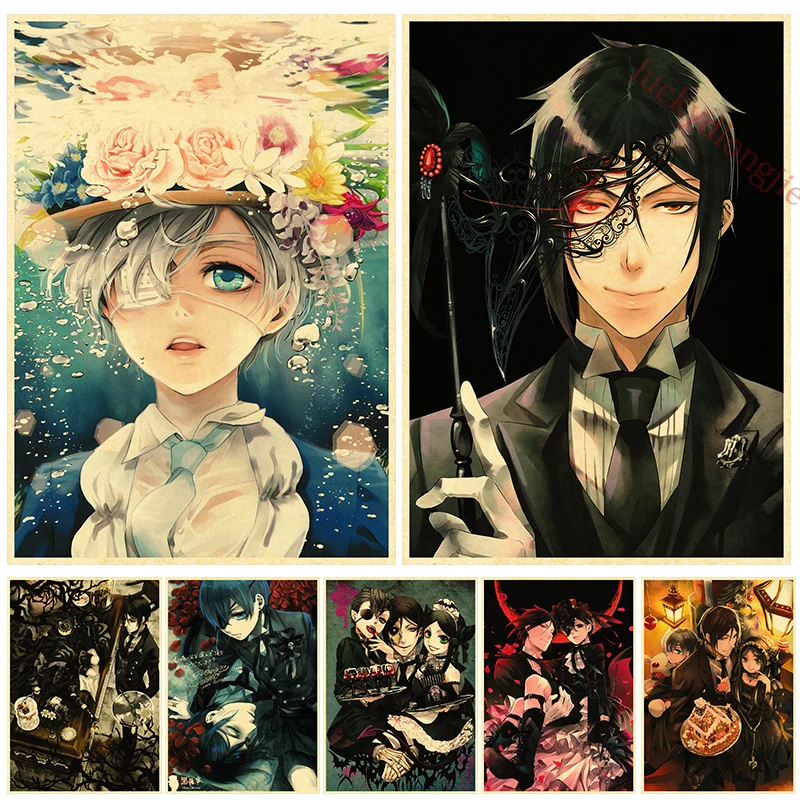 

Classic Anime Kuroshitsuji Poster Crime Film Kraft Paper Posters Vintage Room Bar Cinema Decor Aesthetic Art Wall Painting