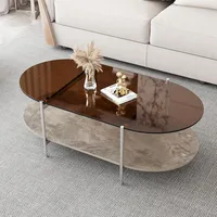 Tempered Glass & MDF Wood Coffee Table, 2-Tier Modern Side Table with Storage Space, Center Table for Home, Office, Living Room 1