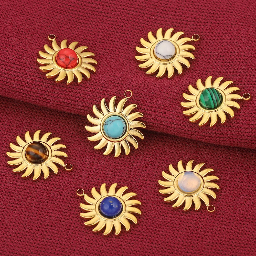 Stainless Steel Sun Pendant Bohemian Style Natural Stone Pendant DIY Earrings Necklace Accessories 3