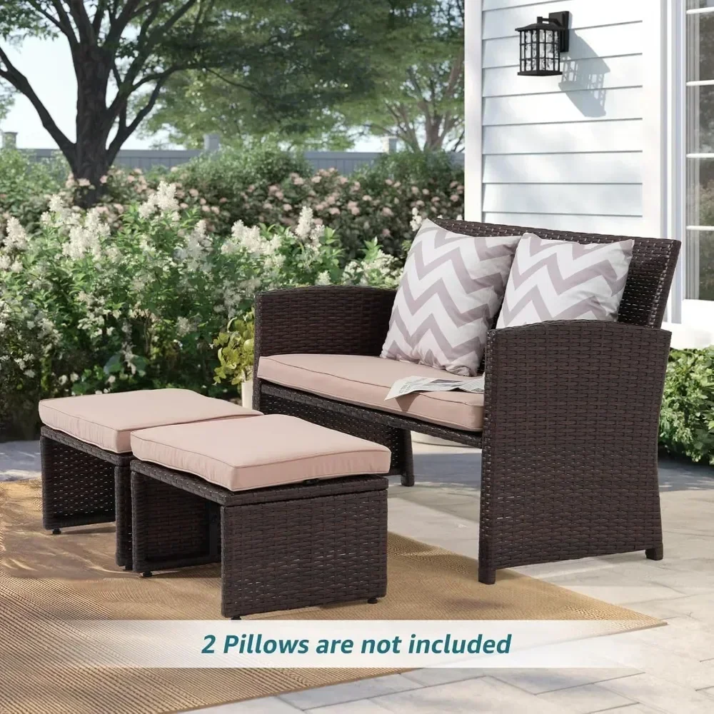 Casual Outdoor Loveseat  Patio Furniture Set Outdoor Conversation Set All-Weather Wicker Love Seat 2