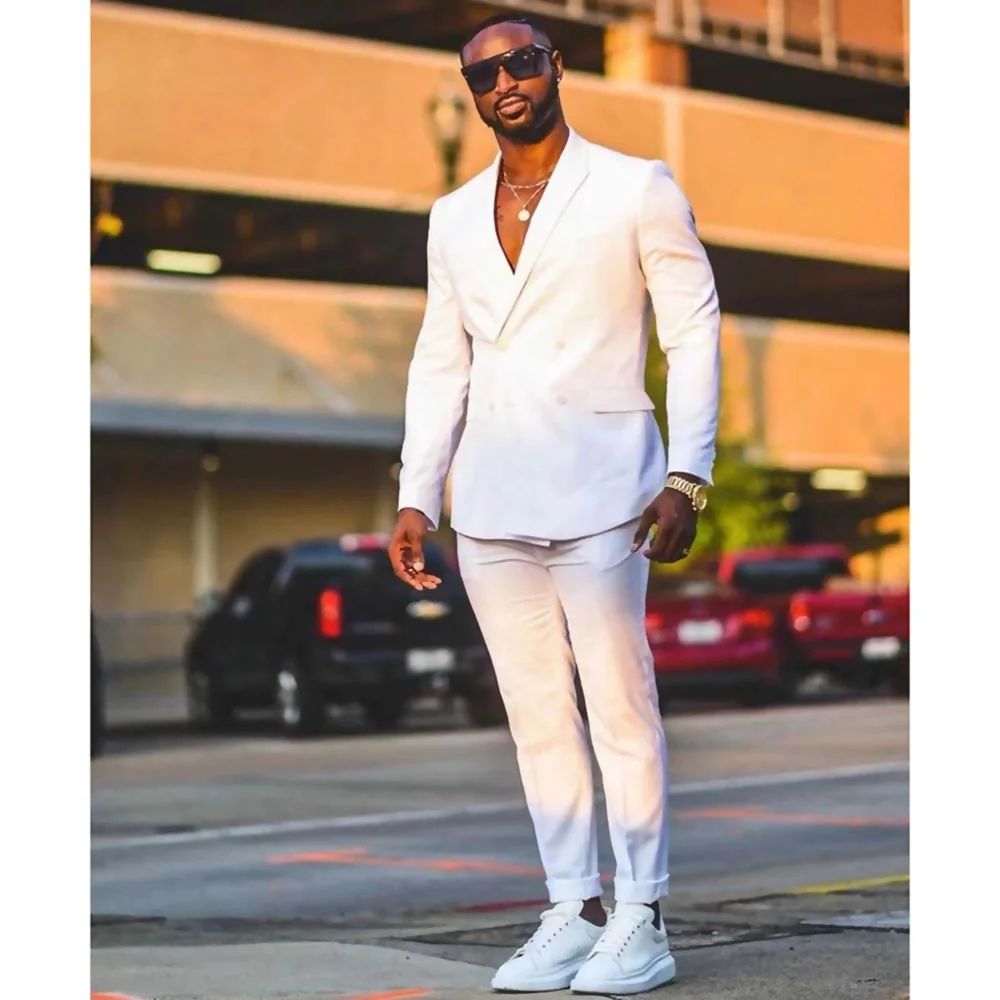 

2 Pieces White Men Suit Tailor Made Slim Fit Business Male Suits New Design Groomsmen Formal Wear (Blazer+Pants)