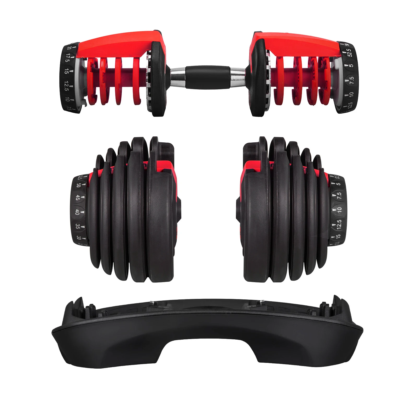 VEVOR Mancuerna de acero ajustable 24/40 KG 52.5/90 LBS Fitness para gimnasio en casa, entrenamiento de brazos y músculos con sistema QuickLock (rojo/negro)