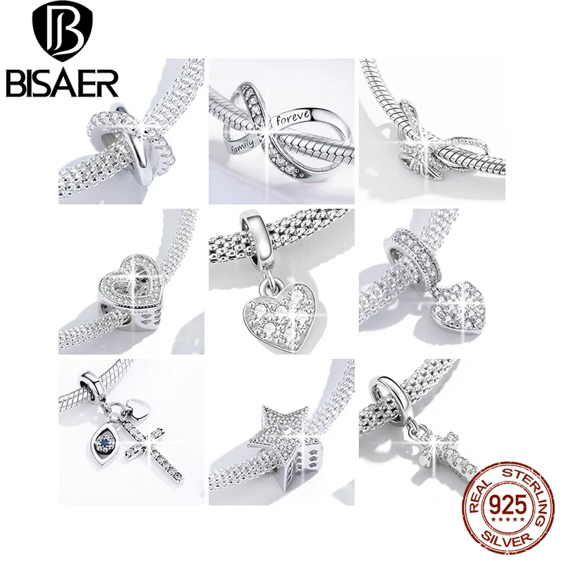 BISAER 928 Sterling Silver Charm Beads - European & U.S. Style, Family Tree, Lucky Hand, Heart & Tree Of Life With Cubic Zirconia - View #8