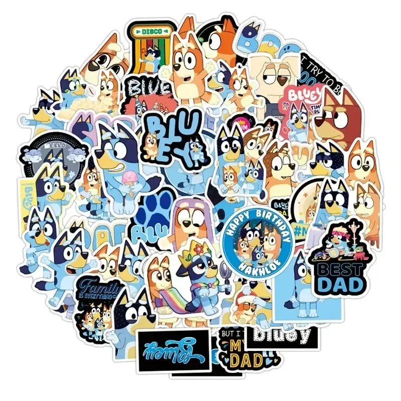 50pieces/bag Cartoon Cute Bluey Graffiti Creative Sticker Desk Computer Suitcase Guitar Waterproof Sticker Stationery Kids Toy