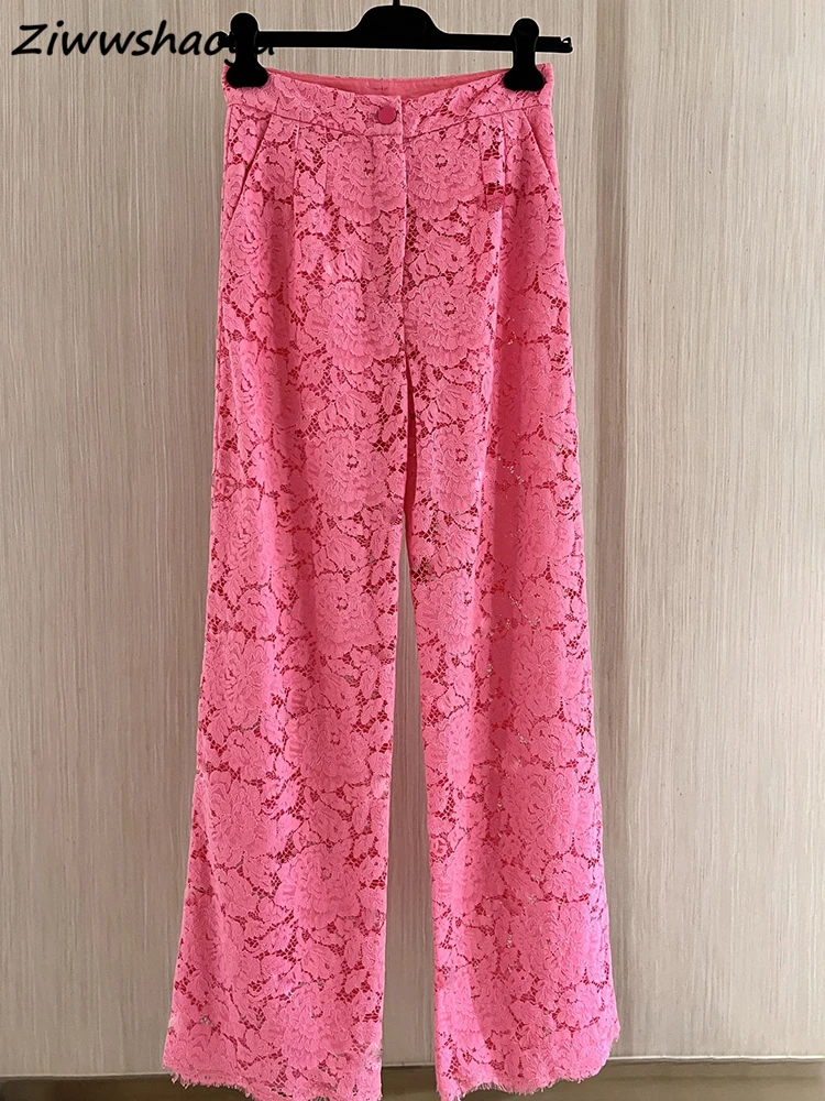 

High Quality Summer Women Fashion Runway Designer High Waist Cutout Design Solid Color Printed Ladies Wide Leg Long Pants