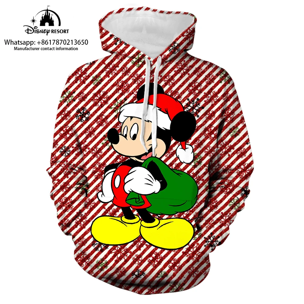 New Mickey and Minnie Cartoon Christmas Collection Hoodie Women's Streetwear Fall Long Sleeve Disney Branded Casual Sweatshirt