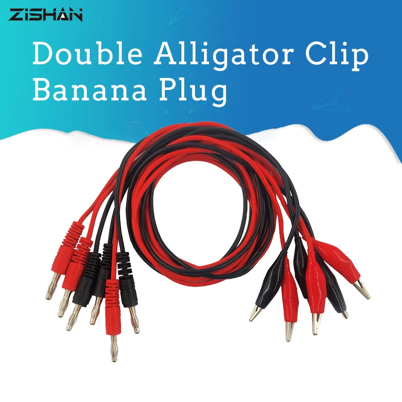 Alligator Clips ZIShan 1M Alligator Clip to Banana Plug Test Cable Lead Connector Dual Tester Probe Crocodile Clip for Multimeter Measure Tool