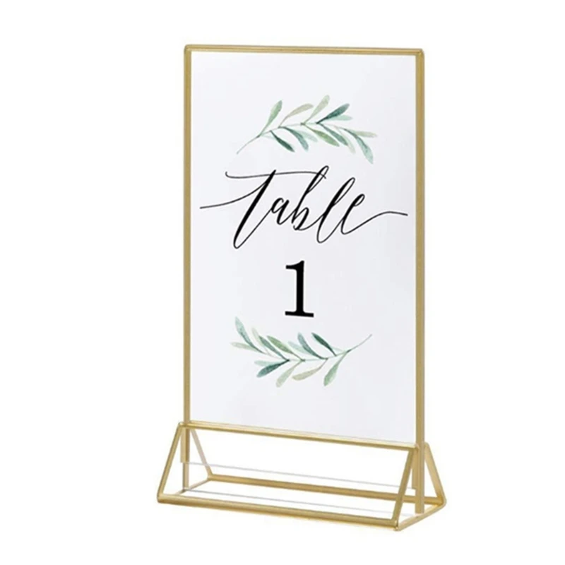 Clear Acrylic Wedding Table Number Stand with Gold Borders Picture Frame Sign Holder for Table Menu Recipe Cards Photo Display