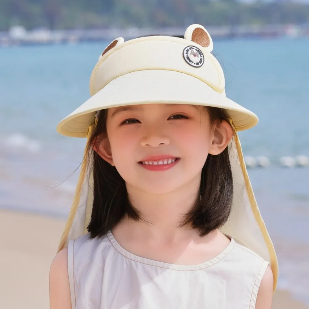 Cute Breathable Cartoon Empty Top Hat Quick Dry Sunscreen Kids Shawl Sun Hat Wide Brim Removable Baby Sun Protection Hat Summer