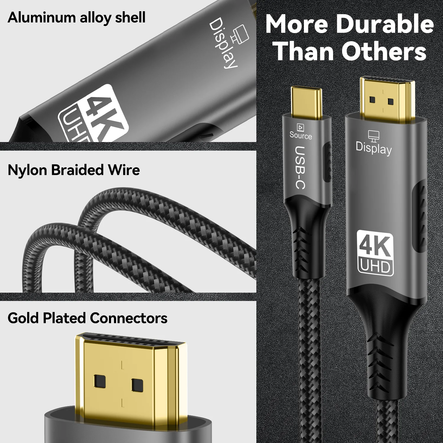 4K USB-C to HDMI Cable Adapter - 60Hz Nylon Braided Premium Cable