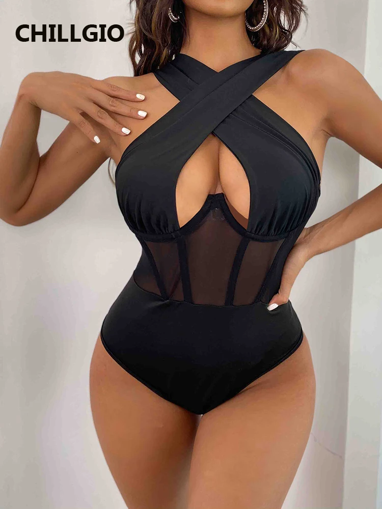 

Женское Сетчатое боди на бретельках CHILLGIO, однотонные облегающие комбинезоны, модные летние сексуальные комбинезоны