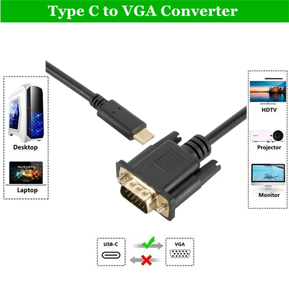 LccKaa Ʈ UHD   Ϳ USB-C VGA ȯ  ̺, CŸ-VGA ȯ, 1080P
