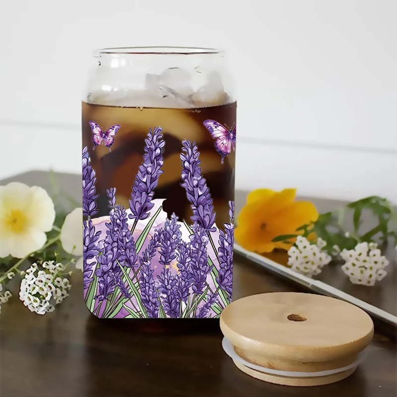 Lavender Flowers Pattern 3D UV DTF Transfer Sticker For 16oz Libbey Glasses Wraps Bottles Cup Sticker D17696 dtf transfer sticker